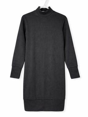 ​Dex Black Ribbed Knit Mock Neck Long Sleeve Tunic Sweater Mini Dress Mimimalist